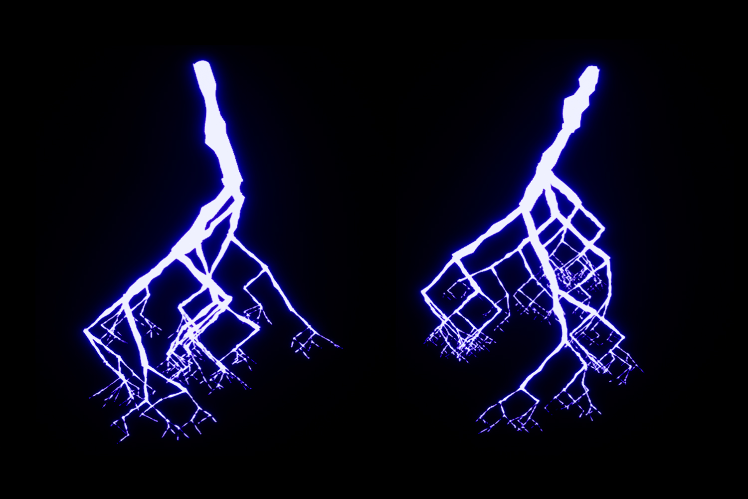 "Physics-based Procedural Generation of Lightning." is a 2022 Digital Graduate Show project by Aleisha Blair, a Computer Games Technology student at Abertay University.