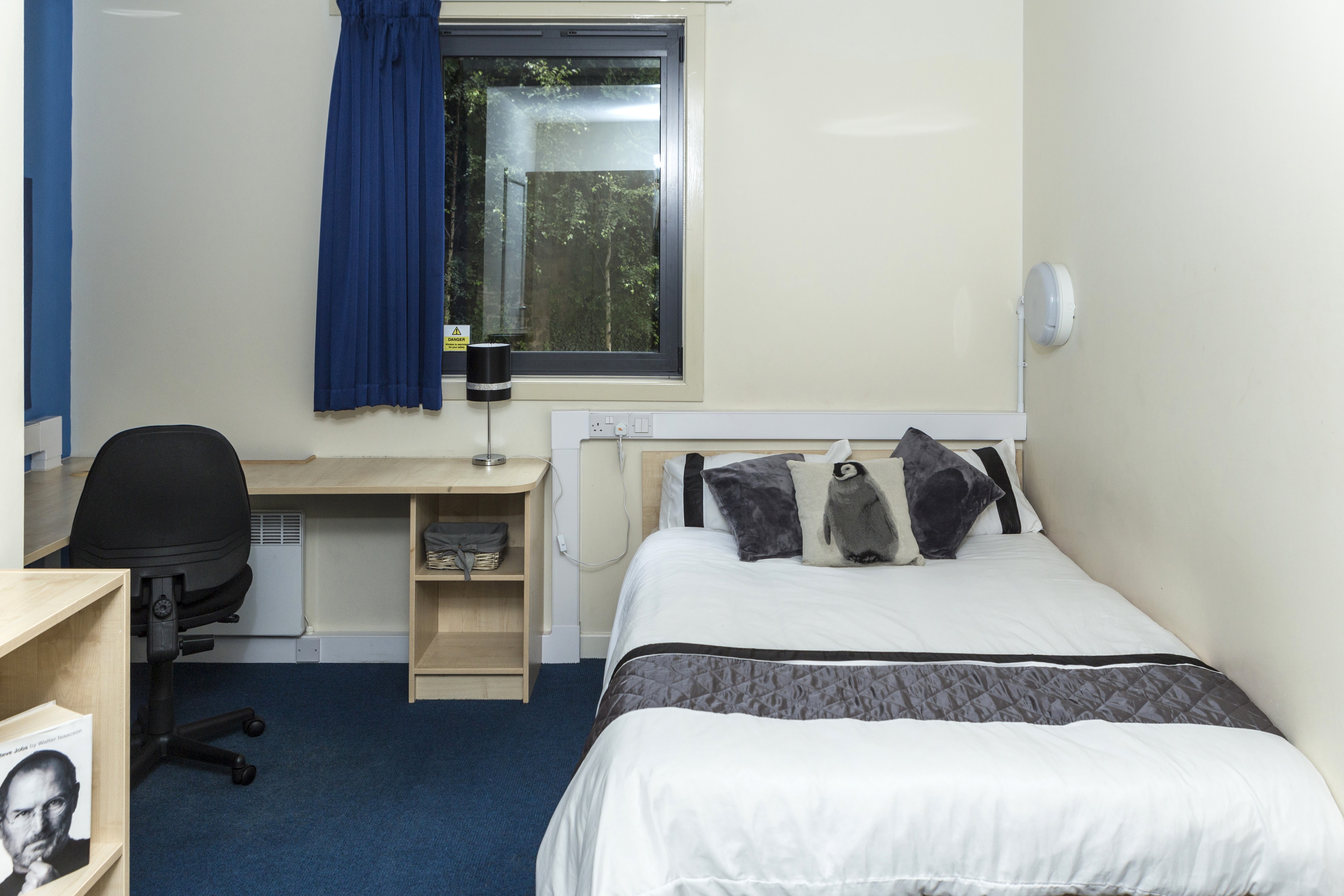 bedroom with single bed, desk and chair