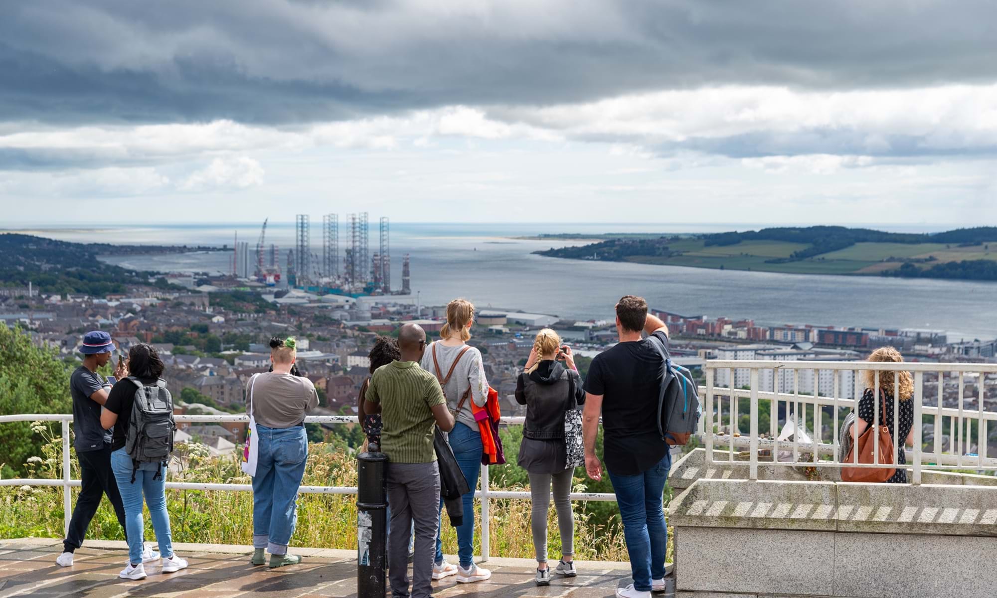 NOVA students overlooking Dundee from The Law
