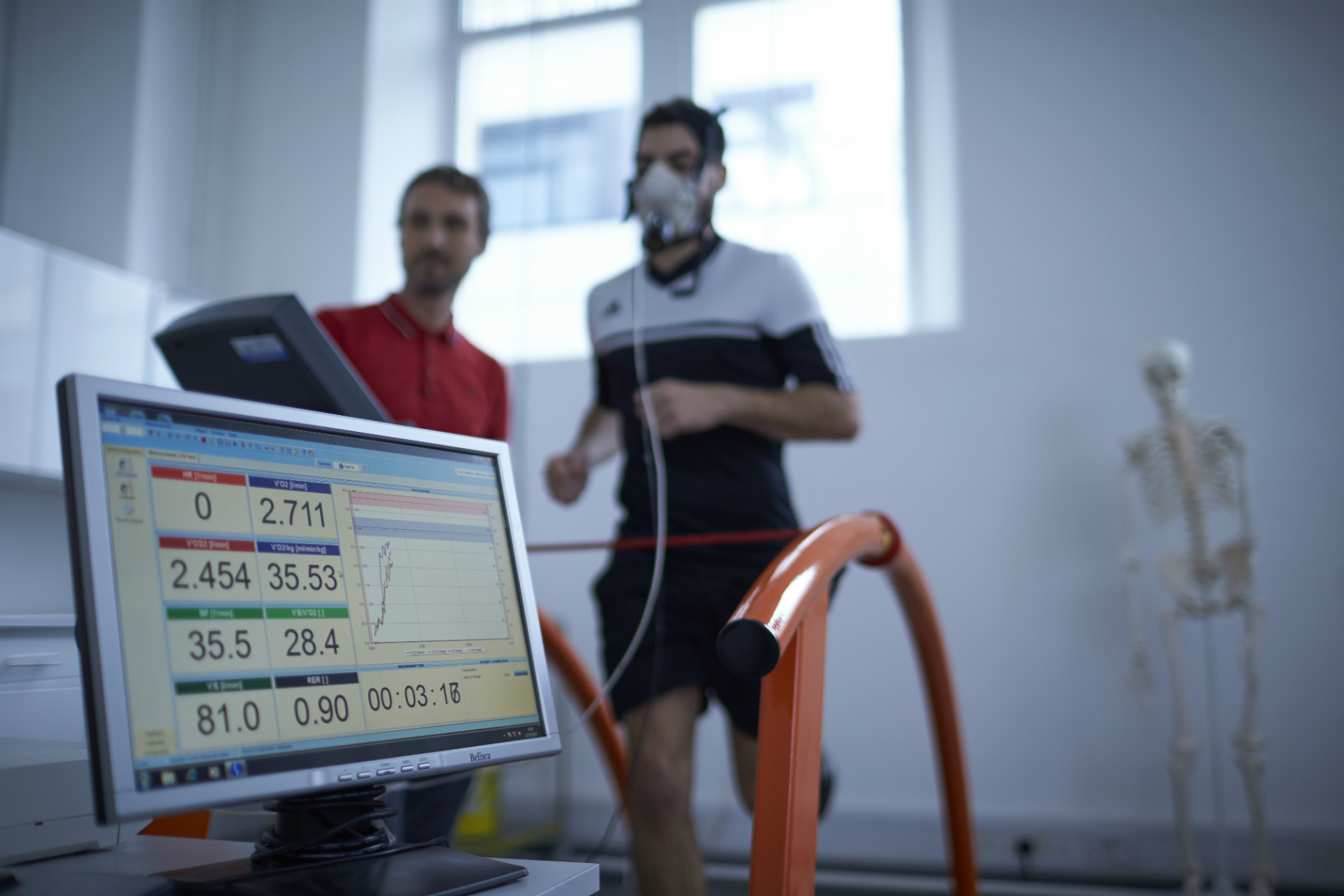 Student on treadmill in sports laboratory