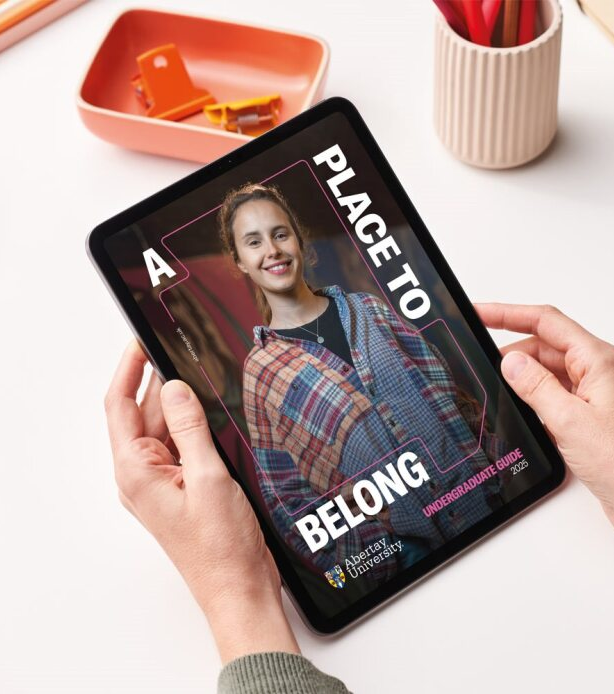 the Abertay Undergraduate Guide on an iPad