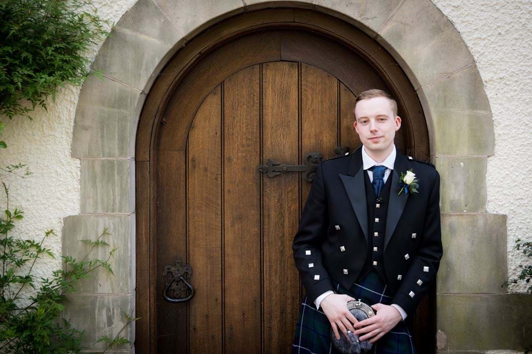 A picture of Grant Douglas in a kilt on his wedding day