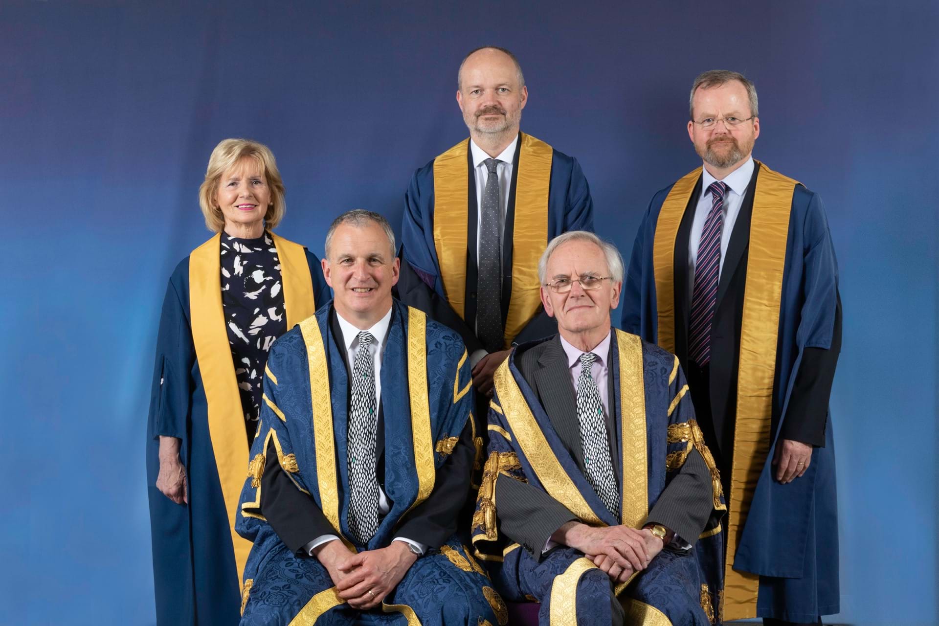 Professor Liz Wilson, Nigel Seaton, David Thomson, Abertay Chancellor Lord Cullen and Chief Inspector Michael Whitford