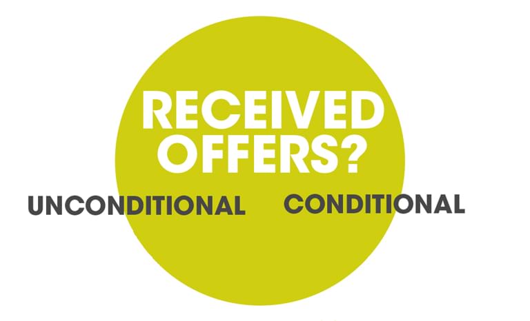Text on a green background saying "Recieved Offers? Unconditional, Conditional"