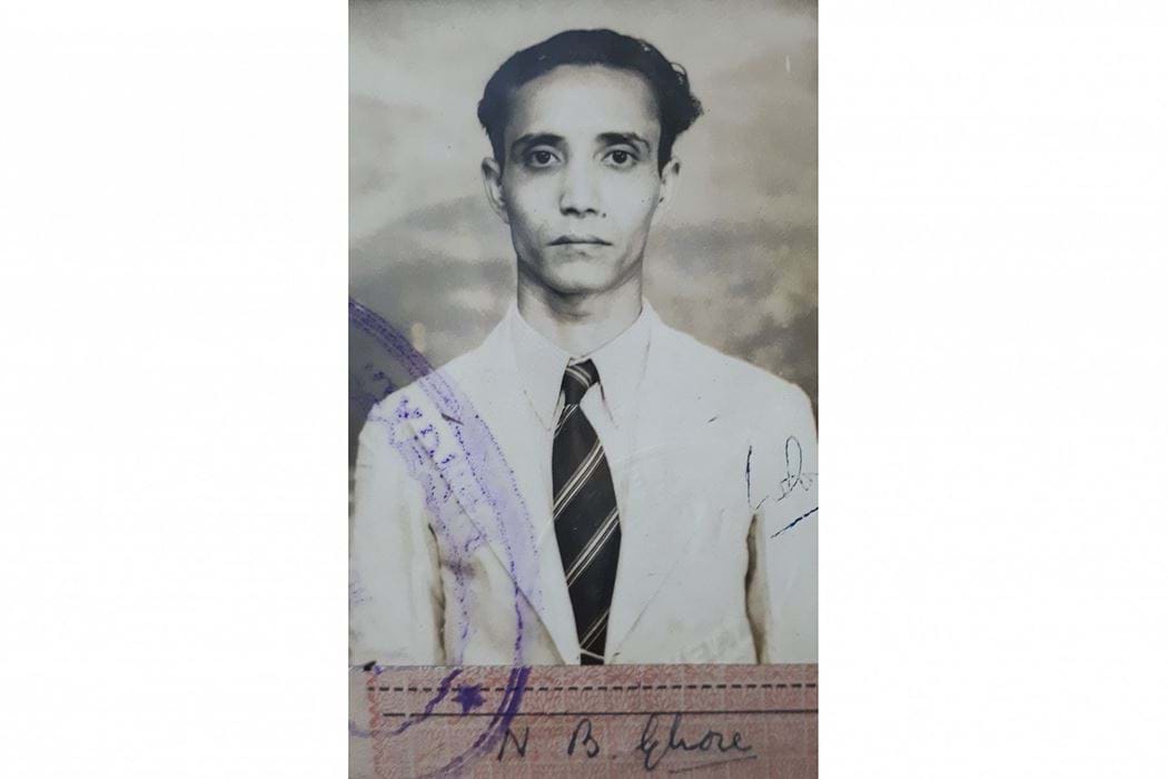 Signed black and white passport photograph of Nani bhusan Ghose, former student of Dundee Technical College (Abertay University). 