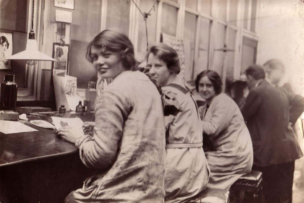 three female artists at the Courier D C Thomson, students at the Dundee Technical Institute. Ruby Scott, Agnes Nicoll and Meta Mitchell, 1910s. 