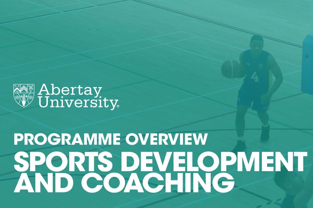 The thumbnail image for the Sports Development and Coaching Programme Video is of a group of students playing basketball.