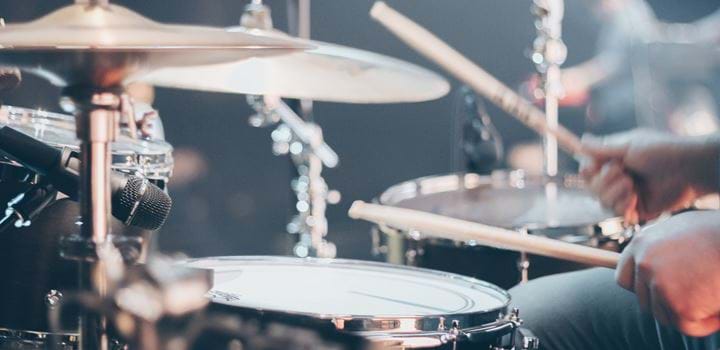 A close up of a drum kit