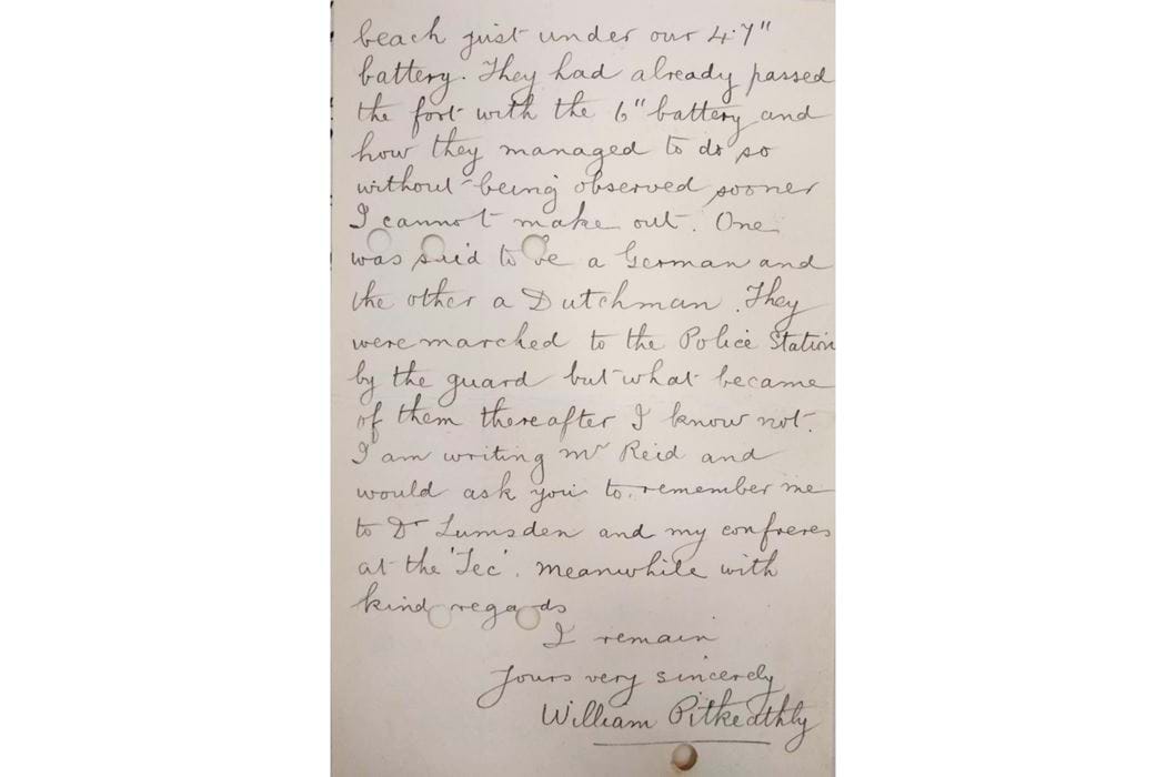 William Pitkeathly letter page