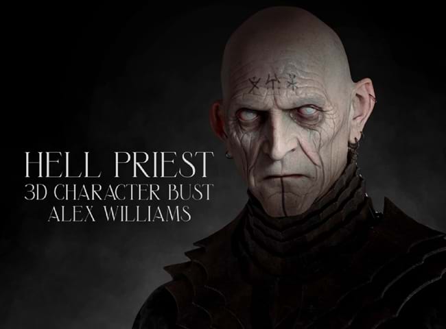 'Hell Priest - Hyper-Realistic 3D Character Bust ' is a 2023 Digital Graduate Show project by Alex Williams, a Computer Arts student at Abertay University.