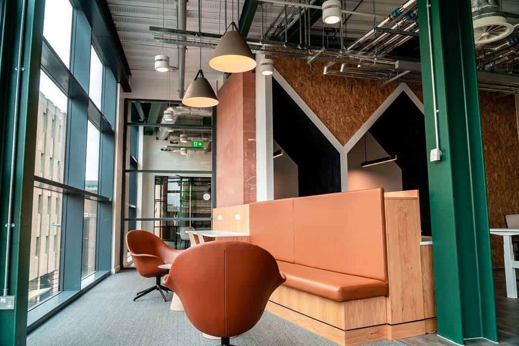 The Abertay cyberQuarter launch photos! Open plan office space with desks and chairs  #9