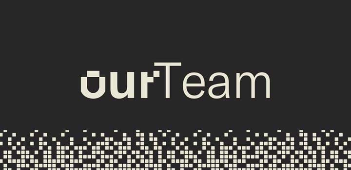 text "Our Team" written out in camel case as if it were a programming variable.
