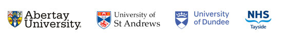 Logos for Abertay, St Andrews University, University of Dundee and NHS Tayside